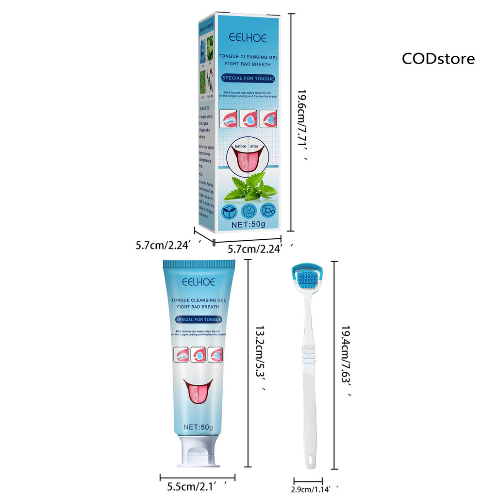 [Codst] 50g / bộ Dụng cụ làm sạch lưỡi Thao tác đơn giản Tay cầm công thái học Bàn chải Gel làm sạch lưỡi cầm tay cho Unisex