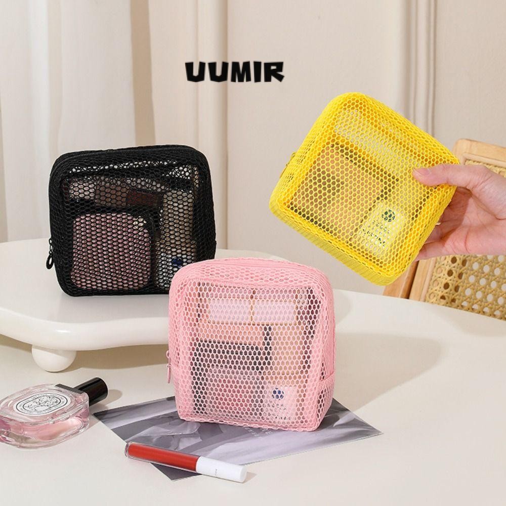 Túi đựng mỹ phẩm UUMIR, Túi đựng chìa khóa son môi màu kẹo lưới, Ví đựng tiền xu có dây kéo nhỏ trong suốt hình vuông