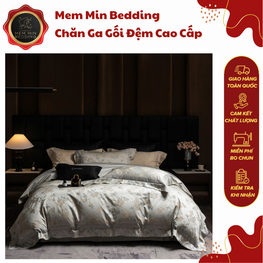 (L41225)Bộ Chăn Ga Gối Chất Liệu Tencel Cotton Mềm Mịn Thoáng Khí Họa Tiết Vân Chìm Tinh Tế  - MemMinbedding Luxury