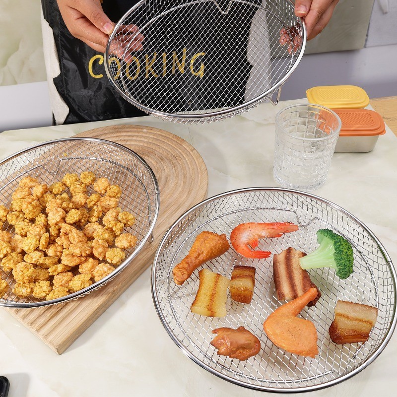 Bộ nướng bánh nồi chiên không khí chuyên nghiệp - Chảo thép không gỉ tròn có tay cầm chống trượt
