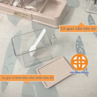 Set 4 hũ đựng gia vị nhà bếp kèm muỗng nhựa Việt Nhật cao cấp an toàn cho gia đình