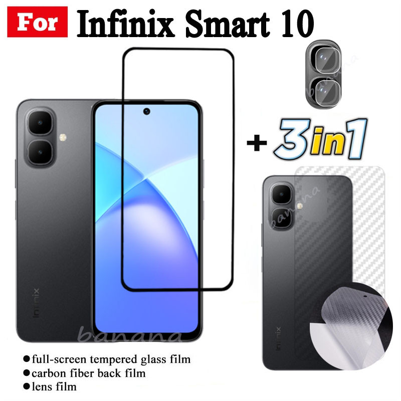 Phim kính cường lực 3 TRONG 1 Infinix Smart 10 cho Infinix Smart 9 X6725 Kính bảo vệ toàn màn hình + Phim ống kính máy ảnh + Phim mặt sau
