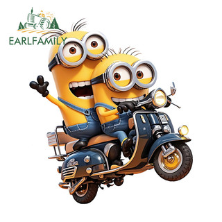 EARLFAMILY Minions Đi Xe Máy Dễ Thương Miếng Dán Xe Máy Chống Thấm Nước Hành Lý Xe Tay Ga Vinyl Đề Can Tắc Xước Cửa Xe Bảo Vệ