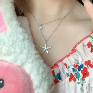 Vòng cổ sao biển ngọc trai nhiều lớp cho nữ, trang sức điều chỉnh phù hợp đi biển, quà tặng mặt dây chuyền hợp kim bạc