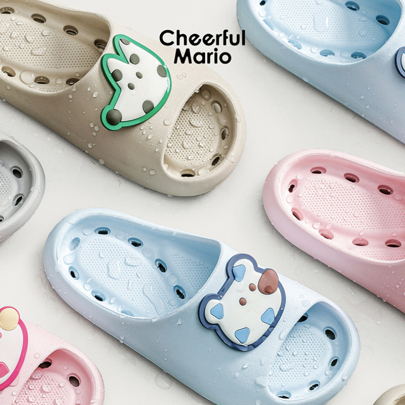 Cheerful Mario Dép lê đi trong phòng tắm trẻ em chống trượt và chống mùi dép eva hoạt hình dễ thương dành cho cha mẹ và con cái