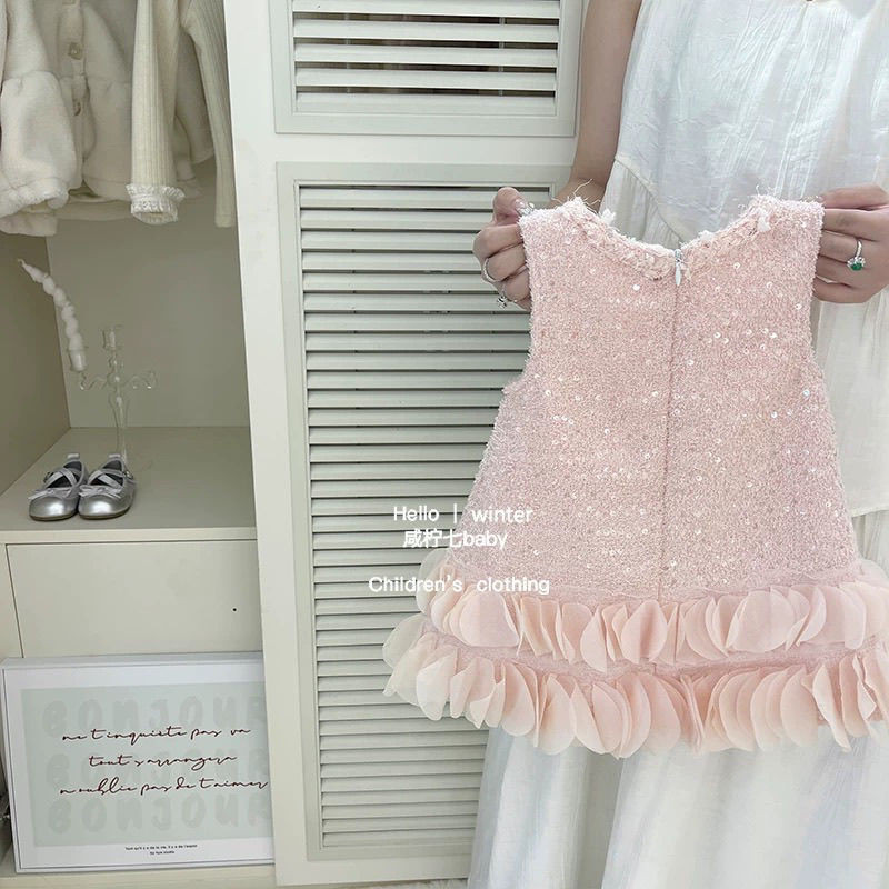 Hàng sẵn có cho bé gái Váy chạy bộ lông cừu mùa thu đông Phong cách mới Thời trang cao cấp Cảm giác bé gái Váy công chúa đính cườm