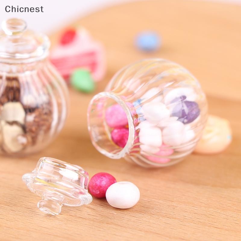[Chc] 1: 12 Nhà búp bê Bình thủy tinh tròn thu nhỏ Bình kẹo Mô hình chai kẹo [VN]