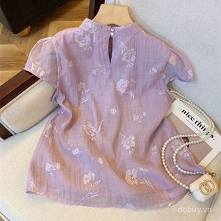 Mùa Hè Mới Nữ Họa Tiết Hoa Áo Sơ Mi Voan Phong Cách Trung Hoa Cổ Qipao Tay Ngắn Thời Trang Top