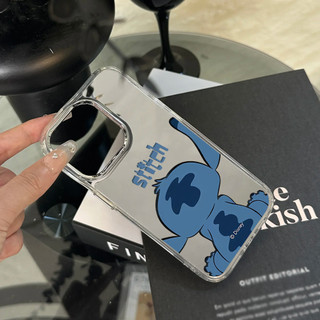 Ốp điện thoại hình mặt sau dễ thương Stitch cho iPhone 16 / 15 / 14 / 13 / 12 / 11 / PRO MAX / MINI / PLUS / X / XR gương bảo vệ lỗ lớn chống rơi và chống sốc