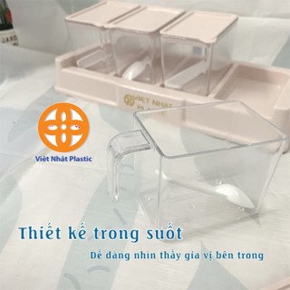 Set 4 hũ đựng gia vị nhà bếp kèm muỗng nhựa Việt Nhật cao cấp an toàn cho gia đình