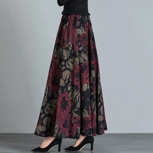 Giải phóng mặt bằng mùa có túi Váy len dân tộc cạp cao Váy dài hoa cổ điển Plus Size Váy 25.1.2