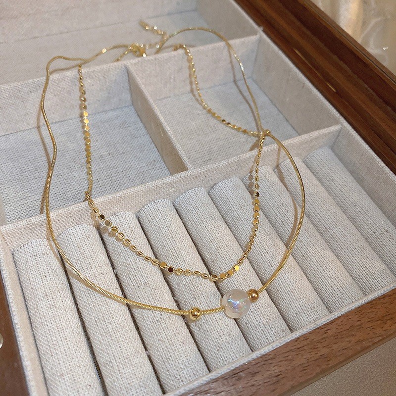 Vòng cổ chuỗi ngọc trai ánh sáng màu, phong cách cổ điển Hàn Quốc