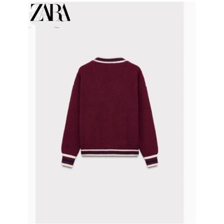 Áo Zara made in Morocco len cadigan đỏ đô viền trắng - nữ