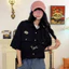 NOMADNEST Áo sơ mi nam ngắn tay xu hướng cổ điển Mỹ bánh quế phong cách đường phố hip-hop phong cách đại học áo sơ mi đa năng