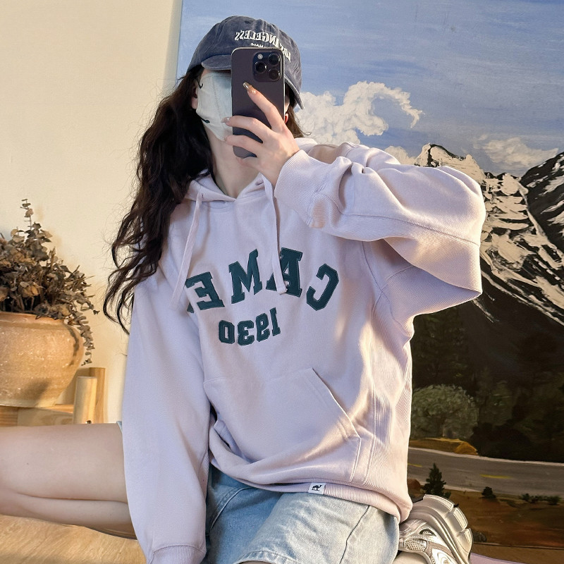 Ảnh Camel CROWN Áo nỉ dáng rộng dành cho nam và nữ có mũ trùm đầu Plus lông cừu dài tay dành cho cặp đôi 4