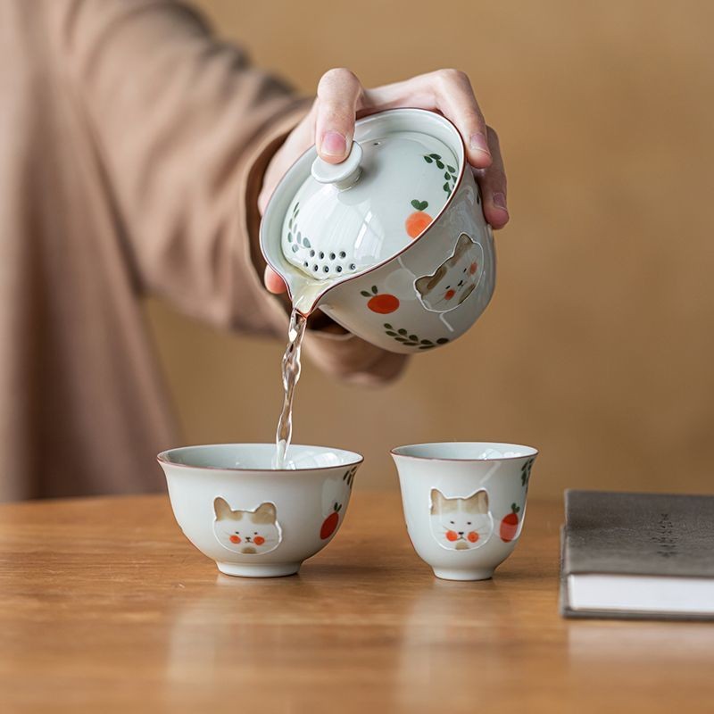 ✨Bộ trà Kung Fu gốm sứ sứ dễ thương màu xám cỏ