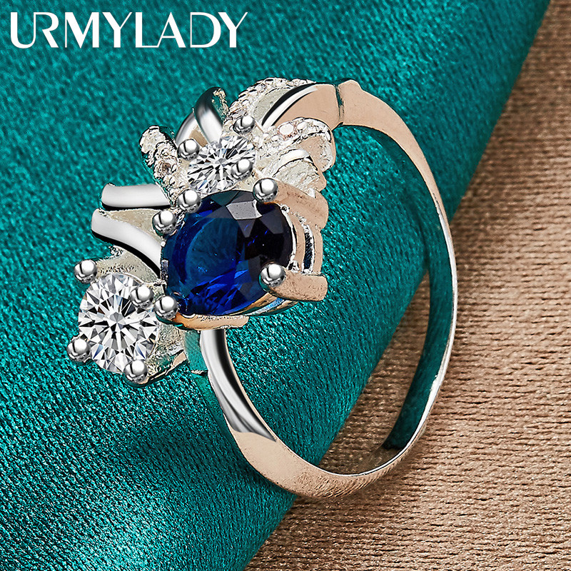 URMYLADY Bạc 925 Xanh Zircon Hình Học 7-10 # Nhẫn Nữ Trang Sức Quyến Rũ Thời Trang