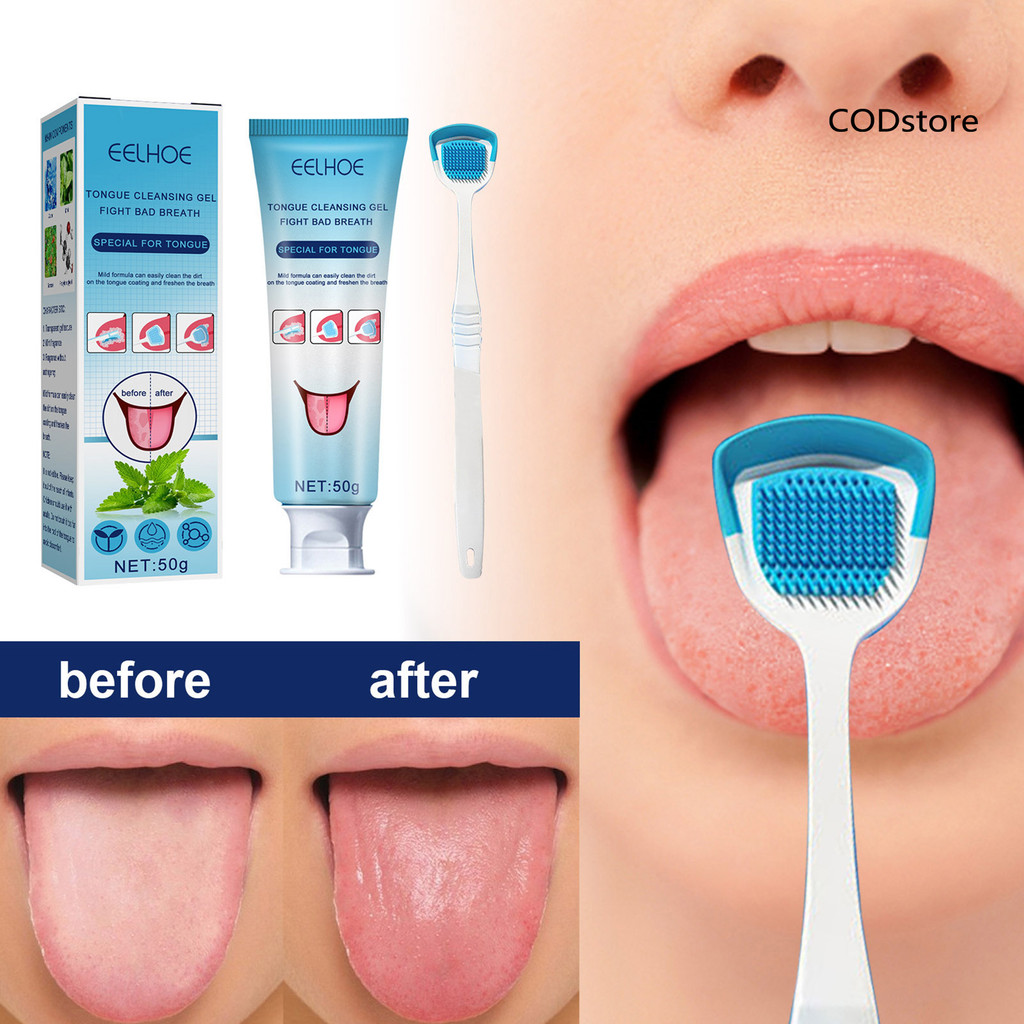 [Codst] 50g / bộ Dụng cụ làm sạch lưỡi Thao tác đơn giản Tay cầm công thái học Bàn chải Gel làm sạch lưỡi cầm tay cho Unisex