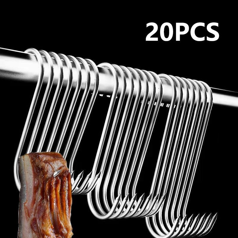 XOITU 20 Chiếc Thép Không Gỉ Hình Chữ S Móc Dụng Cụ Thịt Thịt Thịt Thịt Cho Thịt Gà BBQ Thịt Heo Xúc Xích Thịt Nướng Thịt Nướng Móc VN