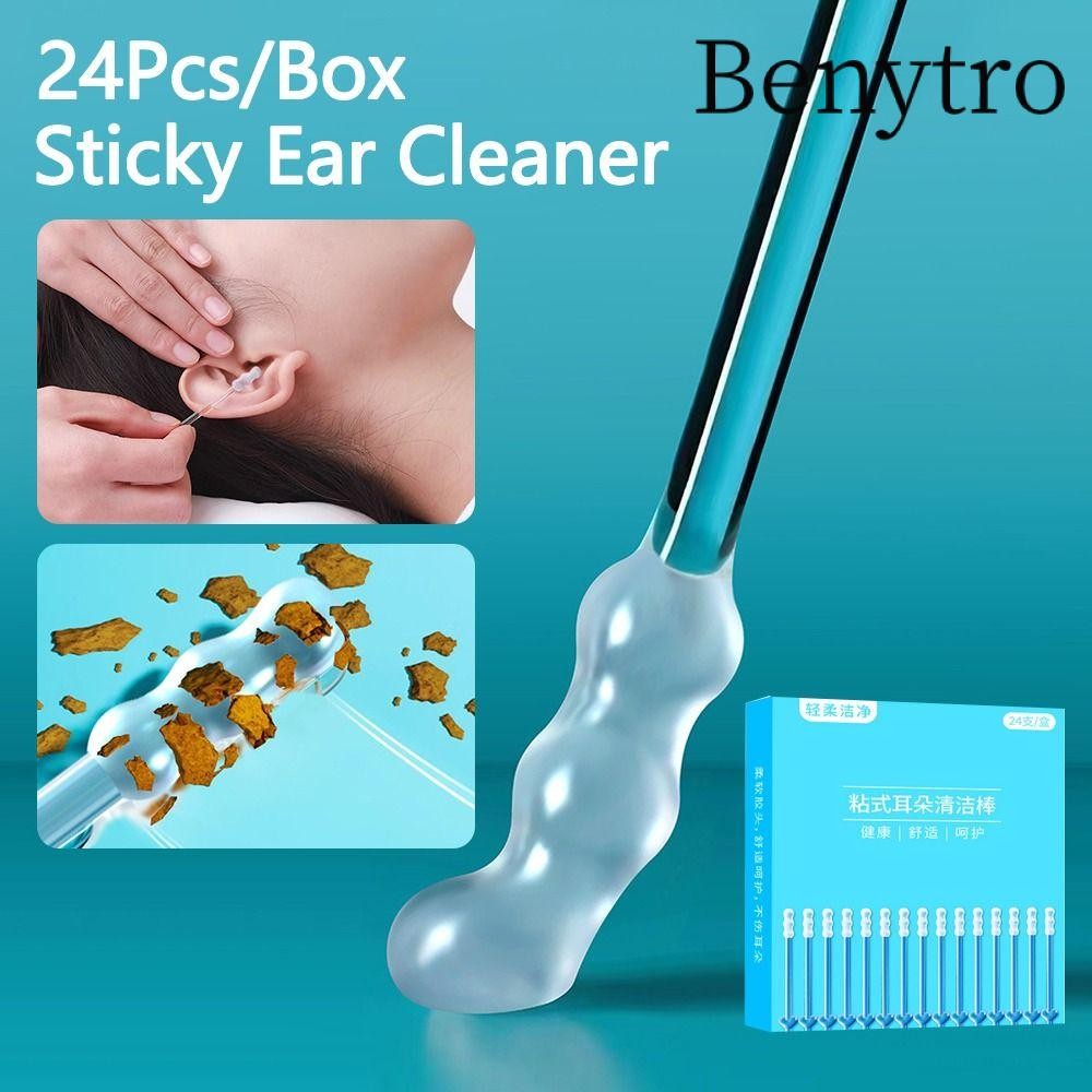 BENYTRO 24 Cái / hộp Khăn Nháy tai dùng một lần, Dụng cụ làm sạch tai mềm, Dụng cụ tháo ráy tai dính silicon dành cho người lớn