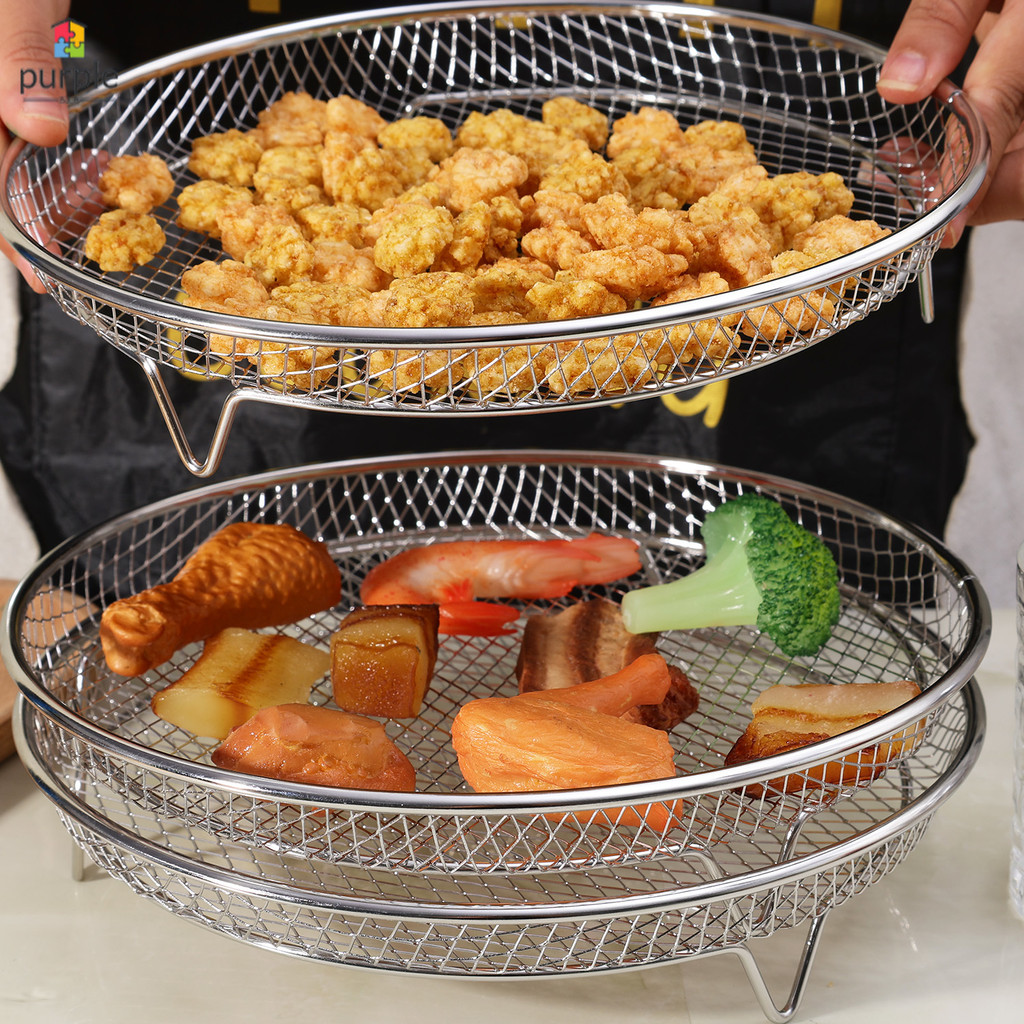 Bộ nướng bánh nồi chiên không khí chuyên nghiệp - Chảo thép không gỉ tròn có tay cầm chống trượt
