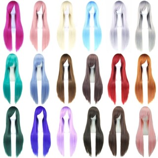 HARRIETTLO Halloween Cosplay Tóc Giả, Tóc Tổng Hợp Dài Gothic 80cm, Chịu Nhiệt Thoáng Khí Tự Nhiên Đỏ Tím Anime Thẳng Tóc Nữ