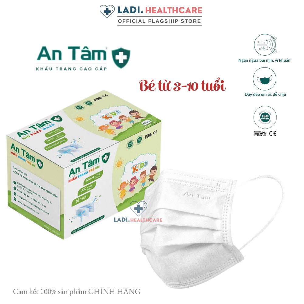 Khẩu trang y tế trẻ em An Tâm [Hộp 50 Cái] kháng khuẩn cho bé 3 đến 10 tuổi nhiều hoạ tiết