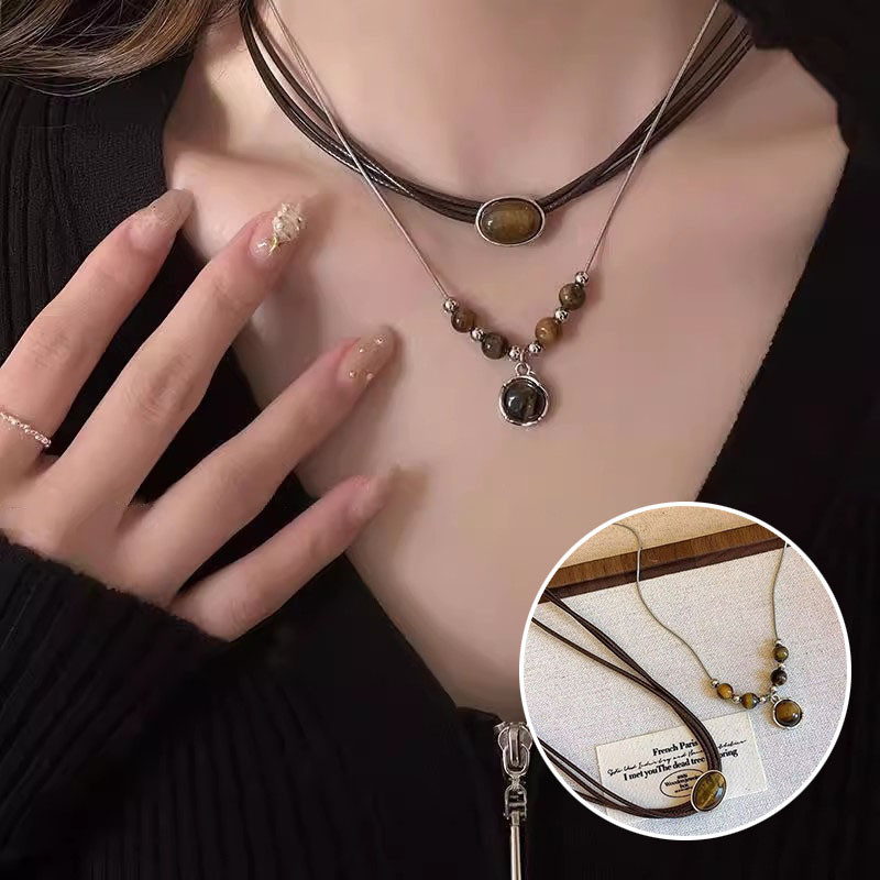 Mặt dây chuyền thời trang Vòng cổ Áo len Phụ kiện Dây chuyền xương đòn màu nâu Phụ kiện