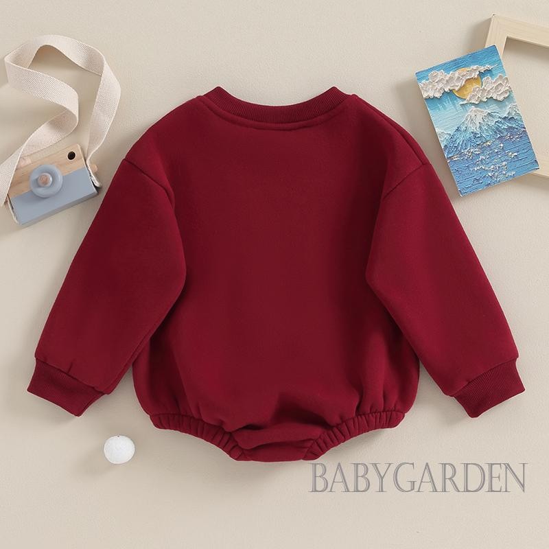 / / -Bộ áo liền quần dài tay cổ tròn màu trơn mùa đông ấm áp cho bé trai / bé gái sơ sinh