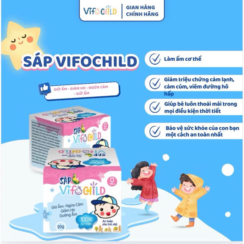Sáp giữ ấm cho bé VIFOCHILD 20g An toàn cho trẻ từ sơ sinh Giữ ấm Chống nẻ Giảm ho Ngừa cảm hiệu quả Baby 3