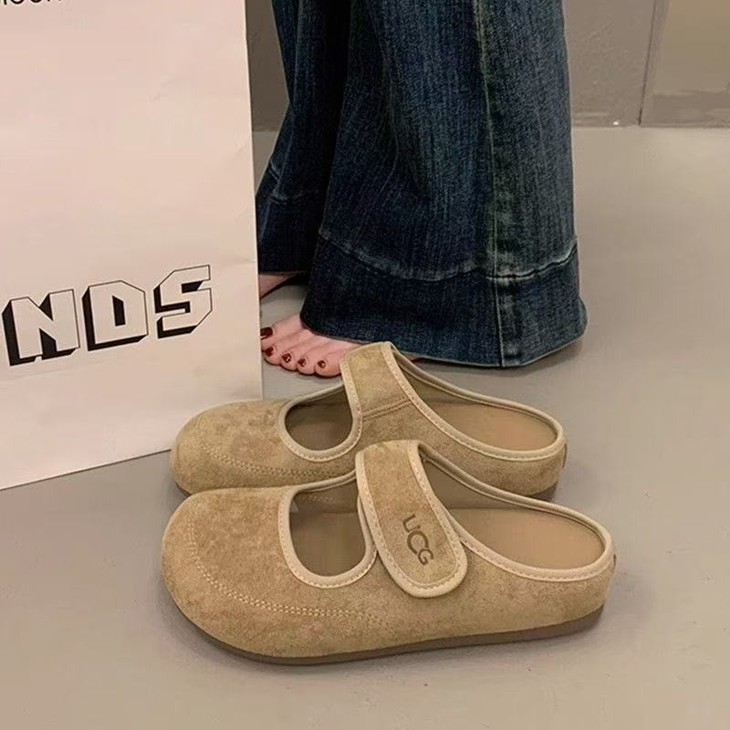 🔥Còn hàng🔥Dép sục nữ đế bệt Dép sục da lộn Dép đế mềm mũi tròn chống trượt size(35-43)
