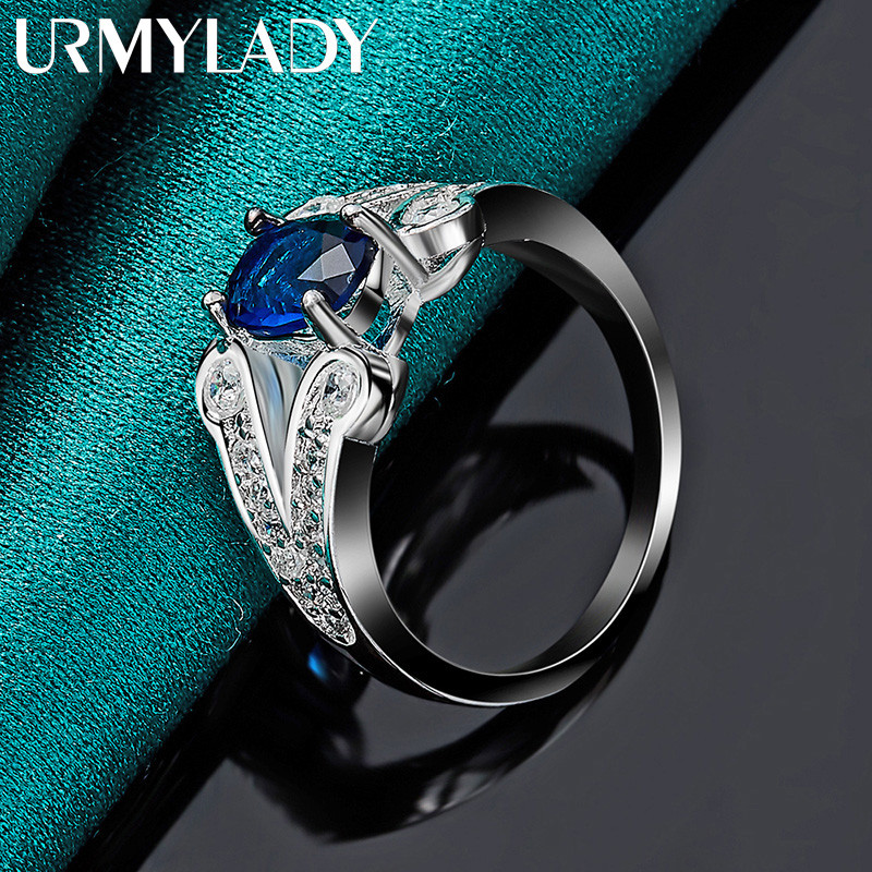 URMYLADY Bạc 925 AAAAA Xanh Zircon 7-10 # Nhẫn Nữ Thời Trang Cưới Quyến Rũ Trang Sức
