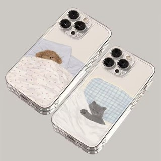 Kawaii Sleep Dog Cat Cặp Đôi Dành Cho Samsung Galaxy S25 S24 Ultra S23 S22 S21 S20 Plus S24FE FE A55 A54 A53 A52 A15 A14 A24 A7 Ốp Điện Thoại Động Vật Trong Suốt