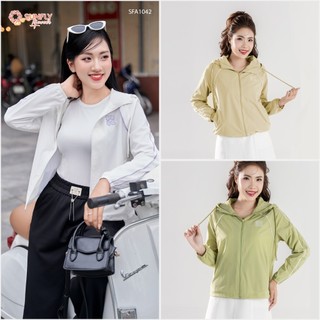 Áo gió nữ kéo khóa có mũ dài tay SFA1042