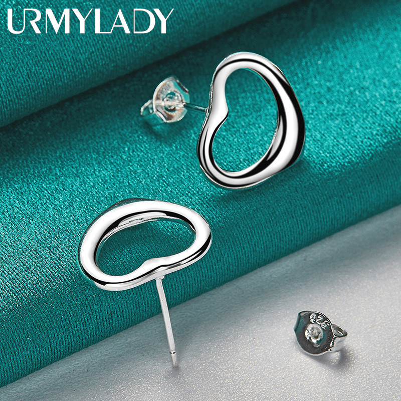 URMYLADY Bạc 925 Trái Tim Tình Yêu Bông Tai Dành Cho Nữ Cưới Đính Hôn Trang Sức Thời Trang