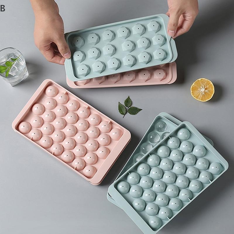 B & N 1 Khay Tròn 3D Có Nắp Nhựa Hình Cầu Phong Cách Đá Khuôn DIY Khuôn Làm Đá Dụng Cụ Nhà Bếp.