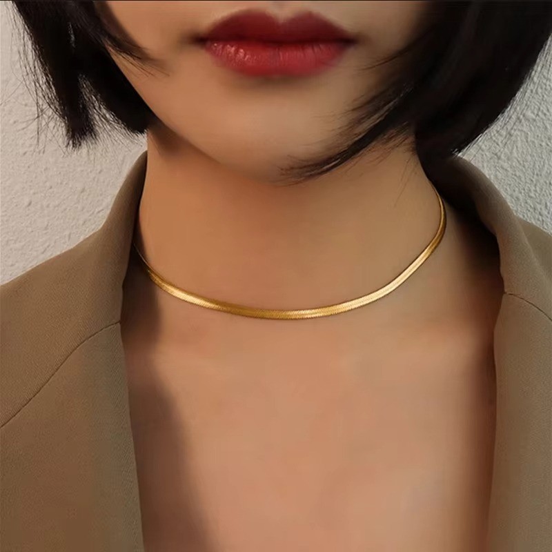 Vòng cổ rắn phẳngadjustable Cá tính đơn giản dành cho nữ - Dây chuyền xương đòn cổ điển Hip Hop Creative Gold Silver Blade - Phụ kiện trang sức hợp thời trang