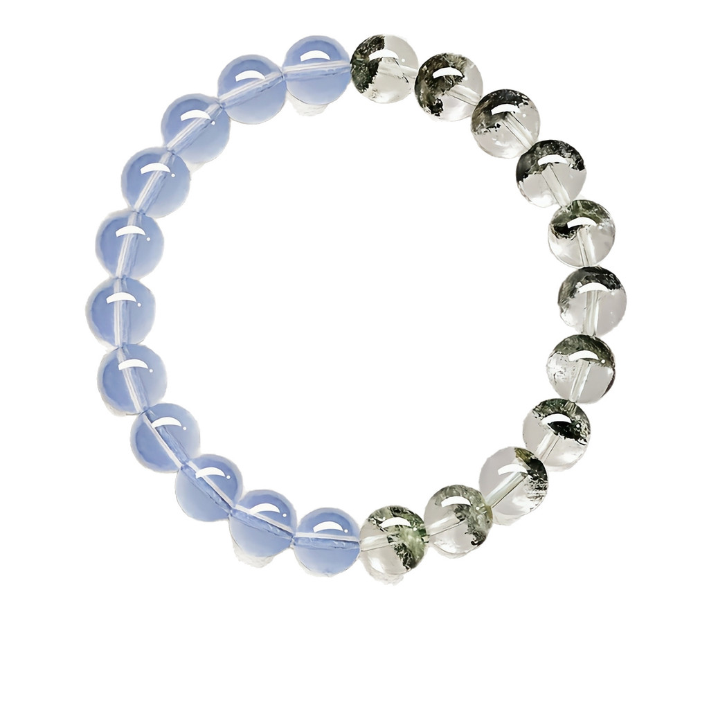 Phong Cách Mới Xanh Phantom Aquamarine Đính Hạt Vòng Tay Nữ Đơn Giản Hai Đá Combo Niche Cặp Đôi Vòng Tay