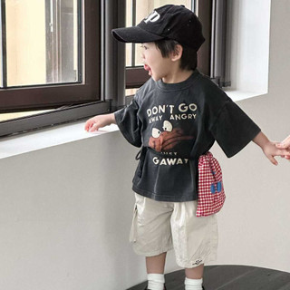 Mùa Hè Phong Cách Mới Bé Trai Đau Khổ Phong Cách Hàn Quốc Áo Thun Tay Ngắn Trẻ Em Đẹp Trai Hoạt Hình In Chữ Thường Ngày Hàng Đầu
