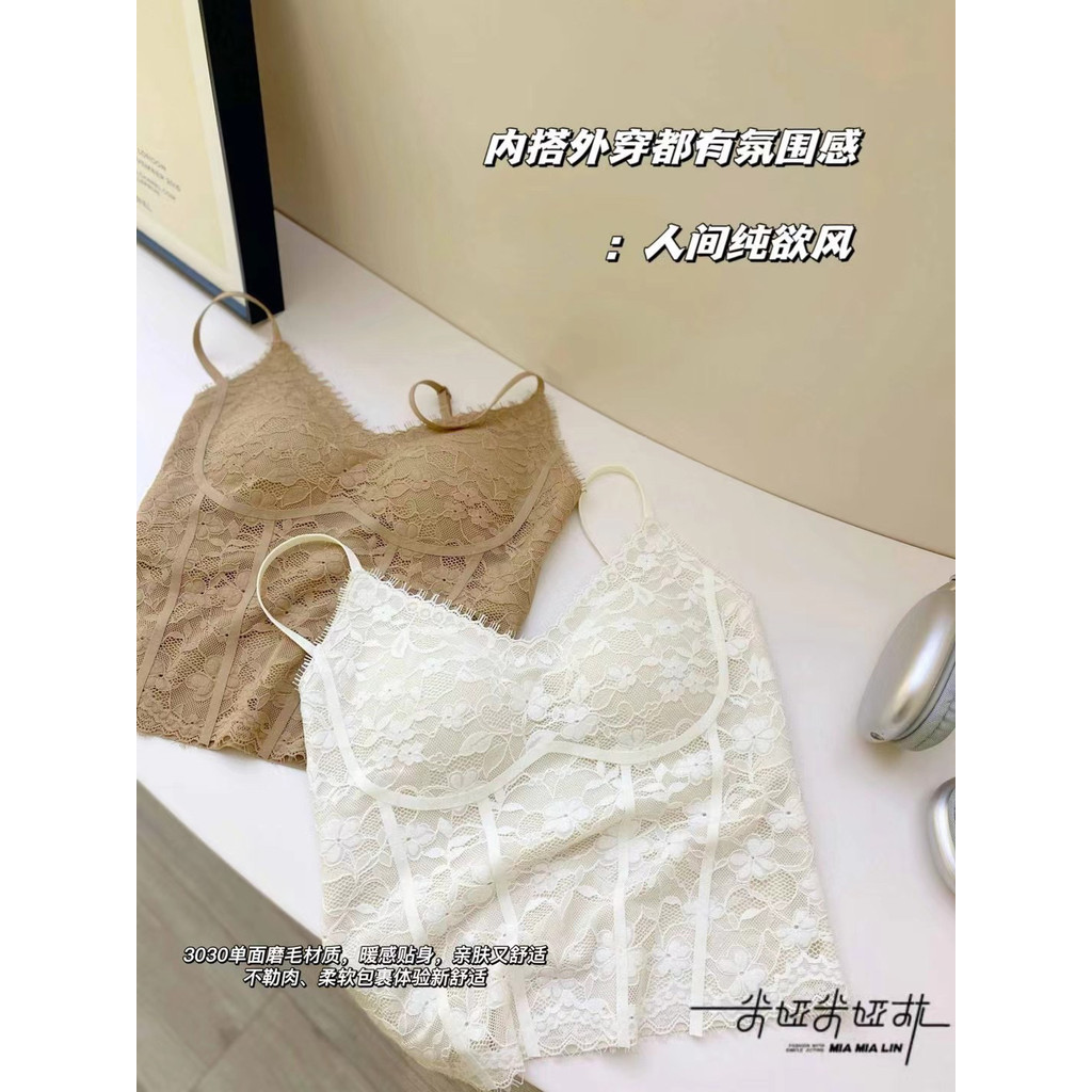 Pháp Retro Ống Top Ren Gợi Cảm Top Nữ Chải Cami