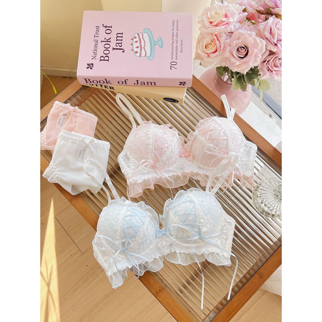 Quần Lót Nữ Ngực Nhỏ Dễ Thương Tập Hợp Không Vòng Thép Thoải Mái Nhật Bản Bộ Áo Ngực Ngọt Ngào