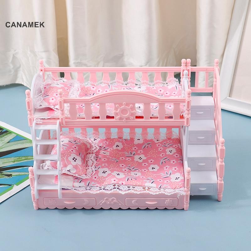 Canamek 16cm Búp Bê Bunk Giường Phụ Kiện Chăn Ga Gối Nhà Châu Âu Công Chúa Giường CSF