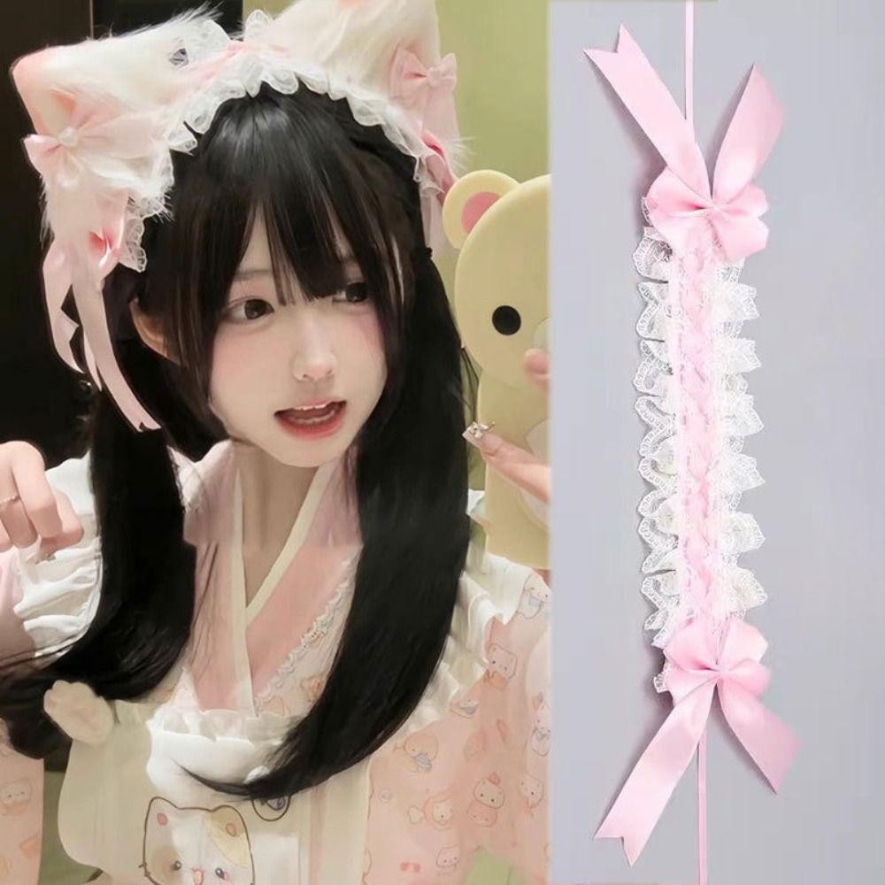 Băng đô tai mèo HAPPYNOOK nơ ren, phù hợp cosplay Lolita