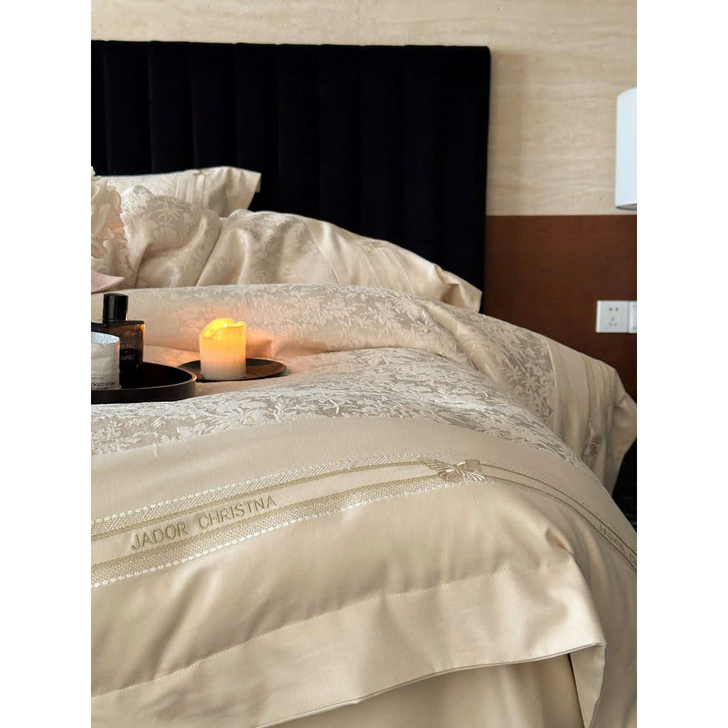 (L41207)Bộ Chăn Ga Gối Gấm Dệt Mềm Mại Thoáng Khí Cao Cấp Họa Tiết Nổi Tinh Tê Thanh Lịch  - MemMinbedding  Luxury