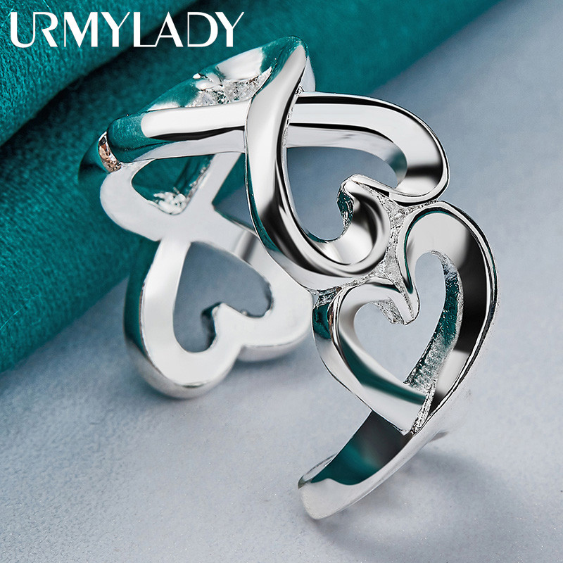 URMYLADY Bạc 925 Trái Tim Tình Yêu Nhẫn Nữ Tiệc Cưới Thời Trang Quyến Rũ Trang Sức
