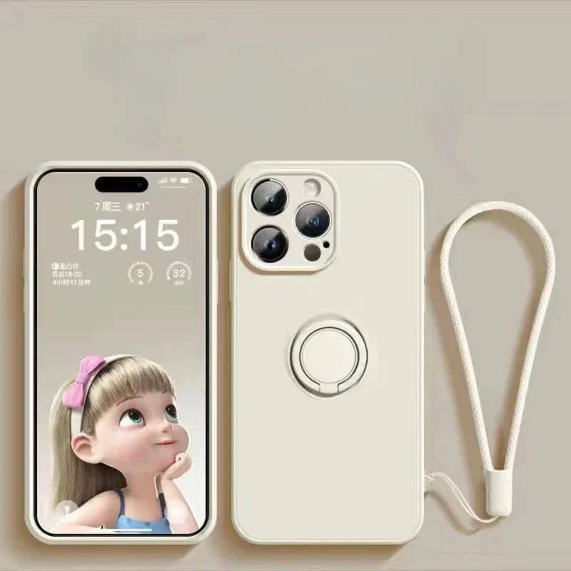 Ốp Điện Thoại Mềm Silicon Cho IPhone 16 15 Plus 13 12 Mini 14 11 Pro Max XS XR Giá Đỡ Vòng Đeo Tay Vỏ Bảo Vệ