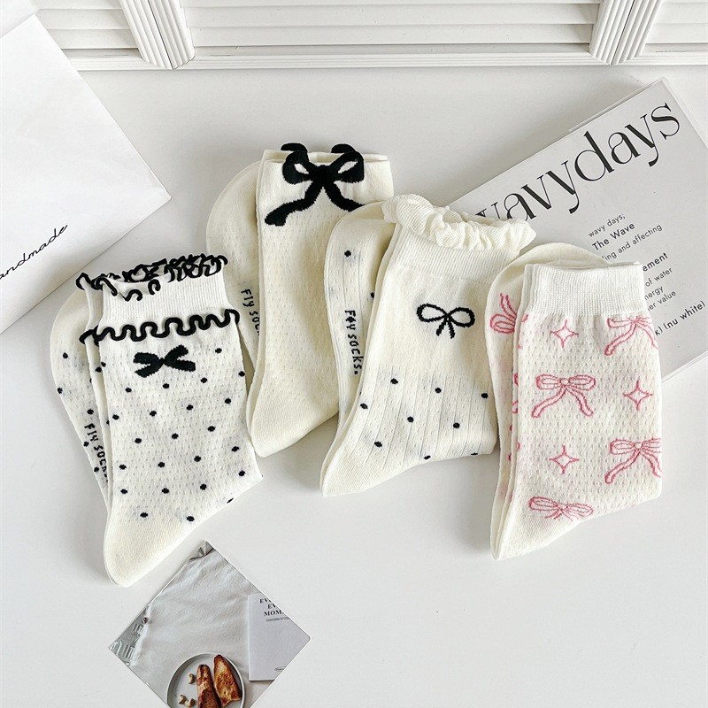 🔥Còn hàng🔥Tất nơ tất dài đến bắp chân, tất công chúa tất trắng cotton nguyên chất