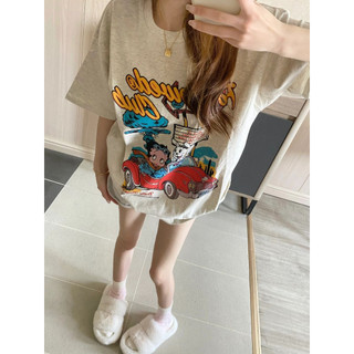 HIIXIIVI Áo thun cotton tay ngắn cổ tròn thời trang mùa hè phong cách Hàn Quốc cho nữ