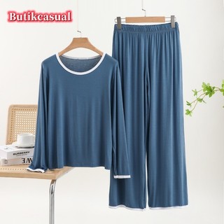 Phụ Nữ Bộ Cổ Tròn Bộ Đồ Ngủ Thường Ngày Mùa Xuân Kích Thước Lớn Trơn Dài Tay Bộ Mỏng Rời Phù Hợp Với