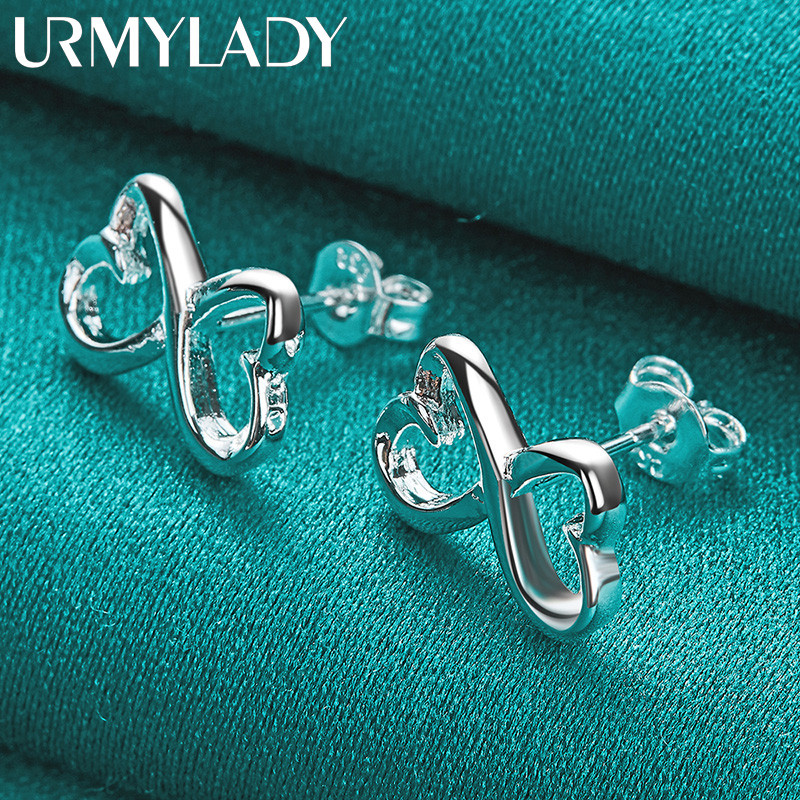 URMYLADY Bạc 925 Trái Tim Nơ Bông Tai Dành Cho Nữ Trang Sức Đính Hôn Thời Trang